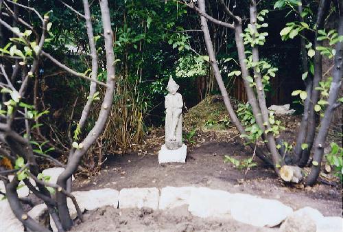 The pixie statue in place