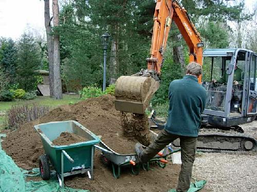 Using a digger to load the barrows